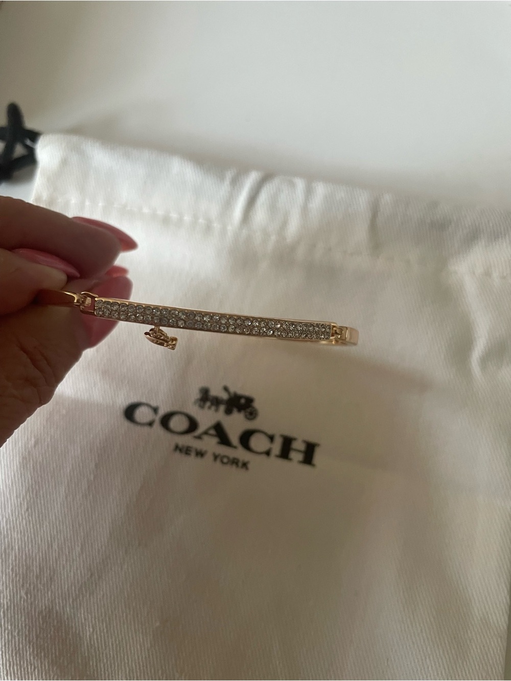 Coach Gold Crystal-Embellished thin bangle bracelet